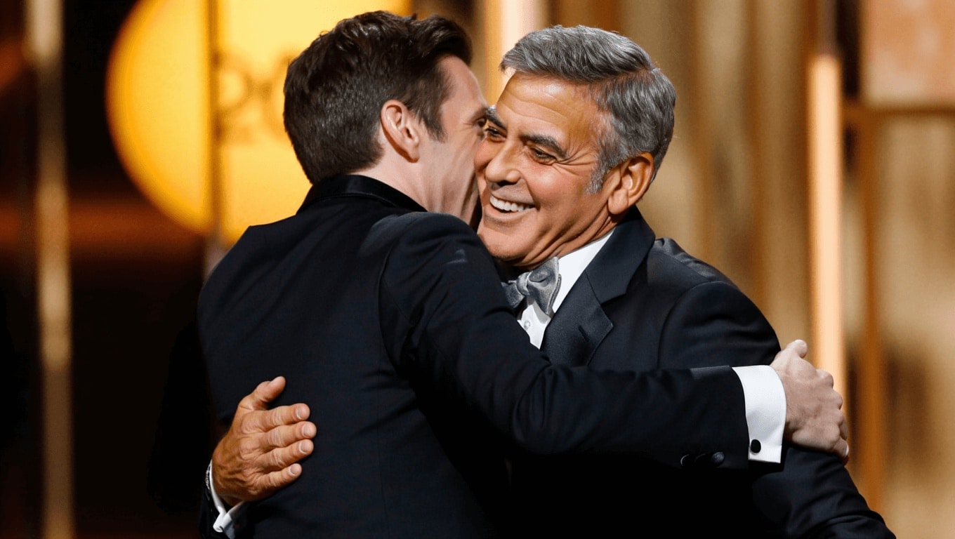 Golden Globes 2026, Noah Wyle abbraccia George Clooney dopo il trionfo di The Pitt "Chi è il miglior dottore?"