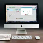 Mac mini desktop compatto con porte aperte e design moderno su superficie neutra